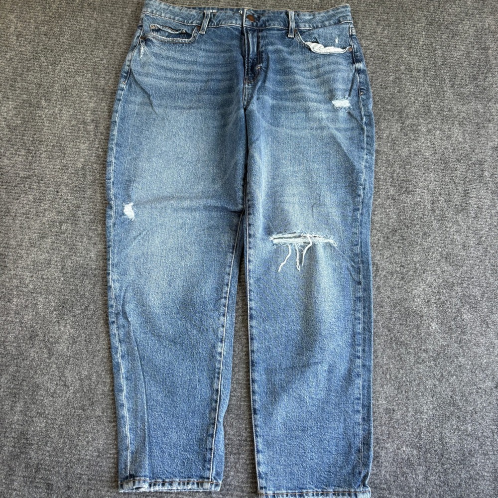 ana A New Approach Mid Rise Boyfriend Distressed Blue Jeans Size 14 Ripped Hem